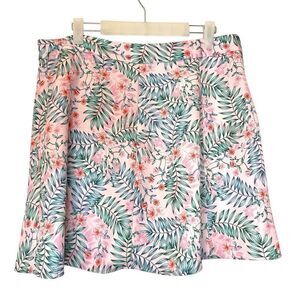 Majorelle Mai Tai Tropical Floral Print Button Front Pink Green Mini Skirt Sz XL